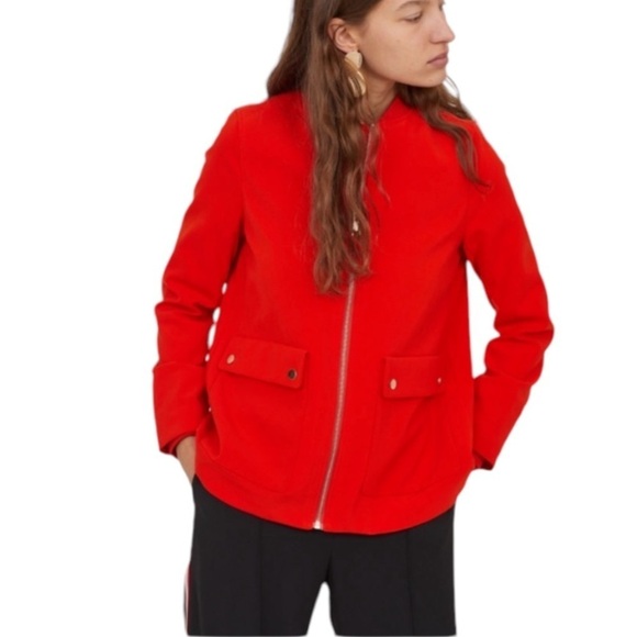 H&M Red Blazer zip up Jacket 8 - Picture 1 of 15